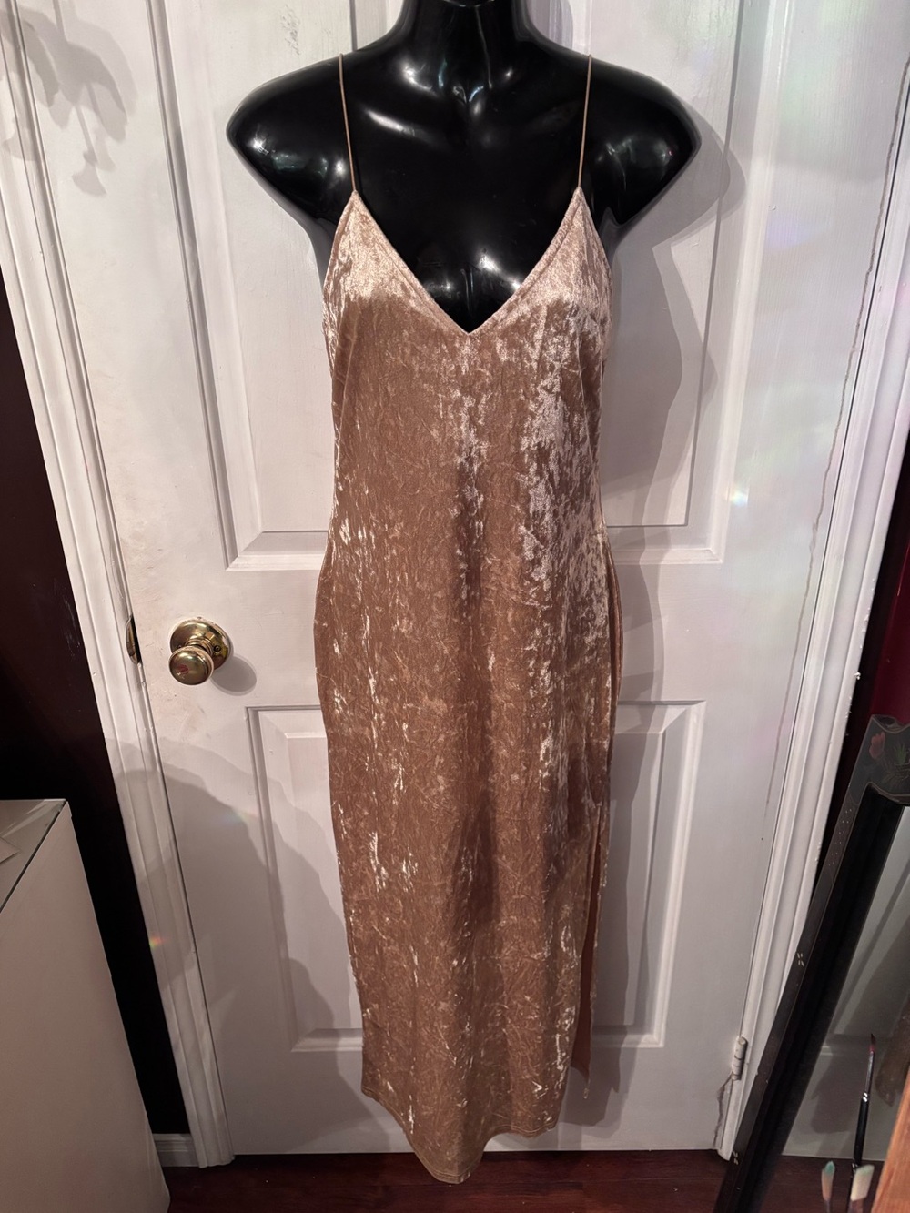 NA-KD Crushed Velvet Slip Dress in Champagne NWT
